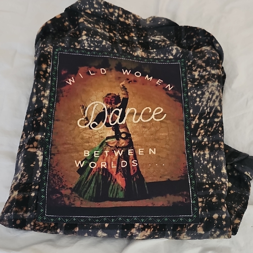 Dance Between Worlds Graphic Button-Down Shirt - Black and Cream